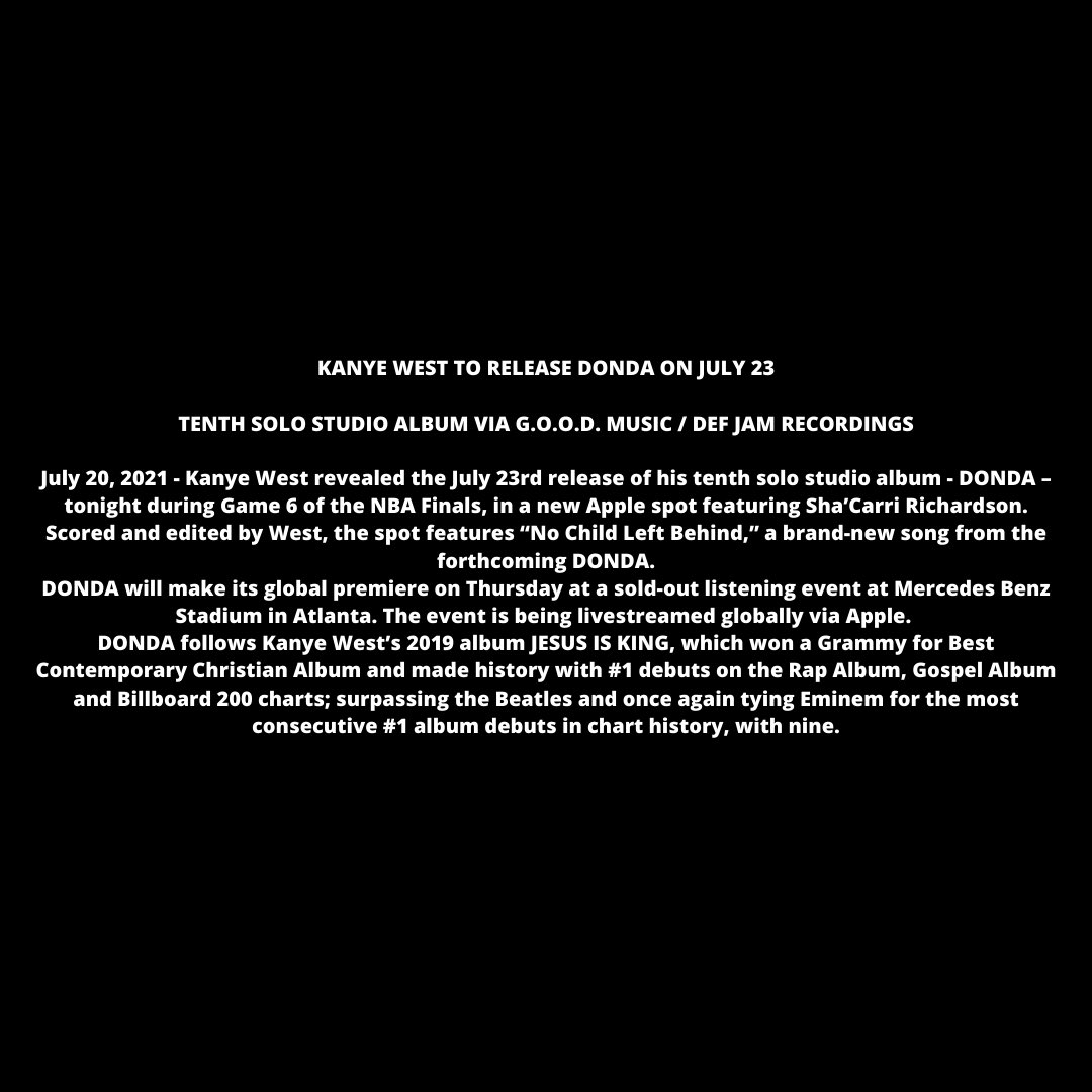 XXL's tweet photo. KANYE #DONDA RELEASE INFO 🚨 https://t.co/gninrIAarV