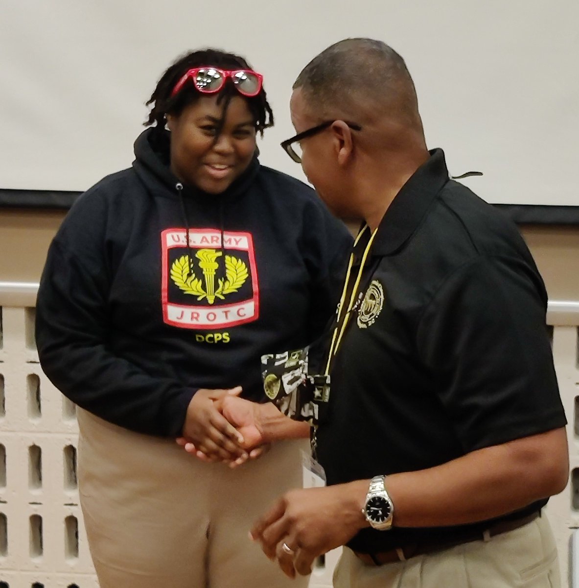 NealDaniels17's tweet photo. @DunbarHSDC JROTC cadet, Iman Bangura receives a Coin of Excellence from the Fort Worth, TX Director of Army Instruction for volunteering to lead a warm up activity during the "Leader Knowledge Assessment" portion the National JLAB Competition. #EverydayAtDunbar #Dunbarexcellence https://t.co/b2Fp3dpeAq