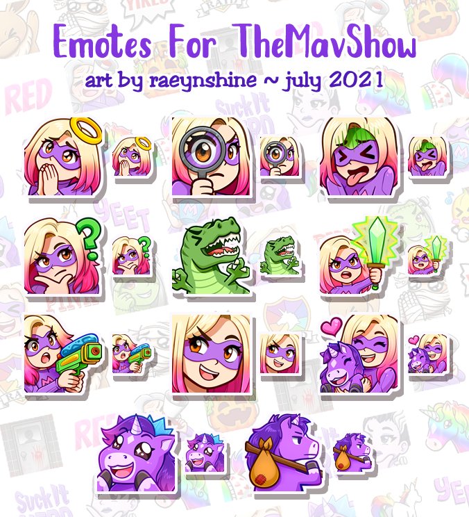 So <a href="/raeynshine/">RaeynShine 🌦️</a> did it again! These are so beautiful 😭
💚mavHUG will be a follower emote
💜Which one is your fav👀
