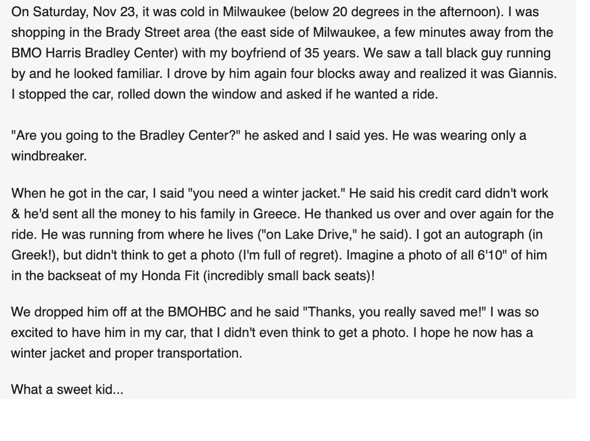 thinking about when Giannis was a rookie and went to the Western Union &amp; sent all the money he could back to his family in Greece and didn't have any money to get home so he just started running through the Milwaukee cold until a Bucks fan gave him a ride brewhoop.com/2014/3/6/54780…