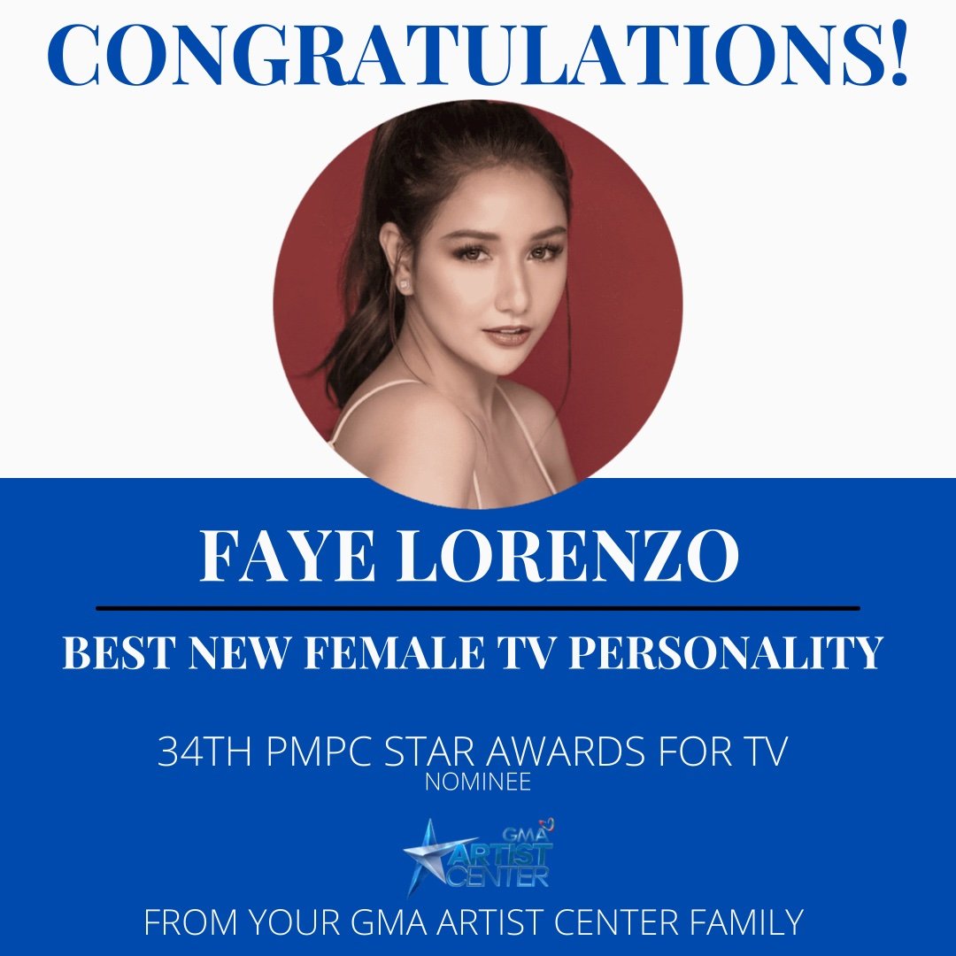 Sparkle_GMA's tweet photo. LOOK: #FayeLorenzo is nominated for Best New Female TV Personality for #BubbleGang at the 34th PMPC Star Awards for TV! Congratulations 🎉 We're proud of you! https://t.co/buLNE2ErOs