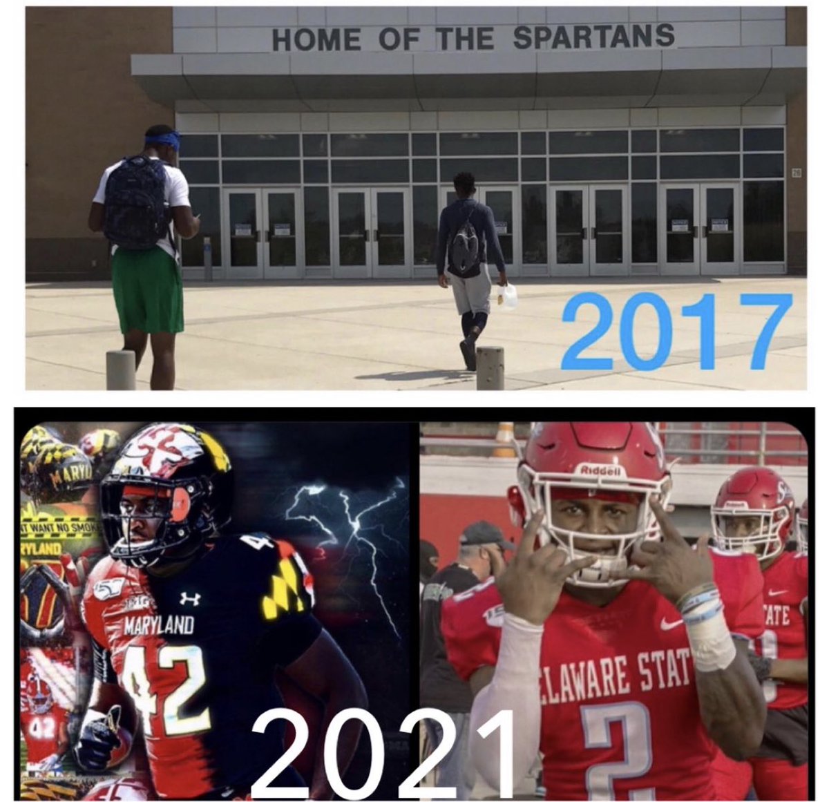 NikkiBJaxx417's tweet image. My Forever #SCHS Spartans are living their dream playing college football. Got us a Maryland Terp #42  LB🐢 ♥️🖤&amp;amp; a Del State Hornet #2 WR🐝 ♥️💙 #301 #302 #BlountBoyz #DifferentPaths #SameGoals #OTF #FOE #SMAC2B1G #SMAC2MEAC