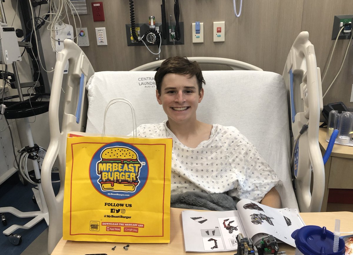 My son has been in the hospital and getting <a href="/MrBeastBurger/">MrBeast Burger</a> for the first time cheered him right up. Thanks <a href="/MrBeast/">MrBeast</a>!