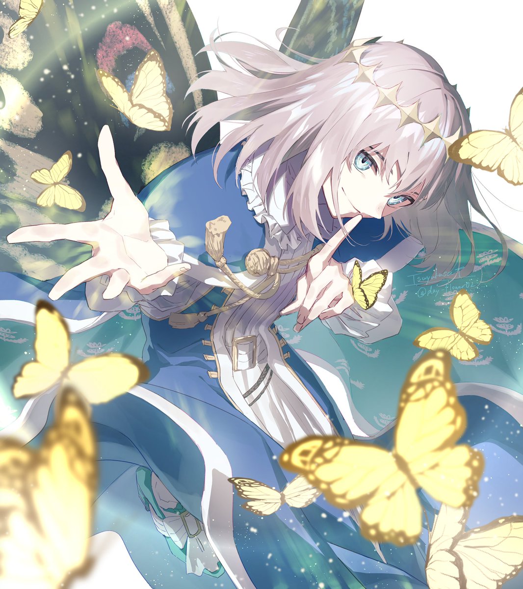 oberon (fate) 1boy bug male focus butterfly wings solo blue eyes  illustration images