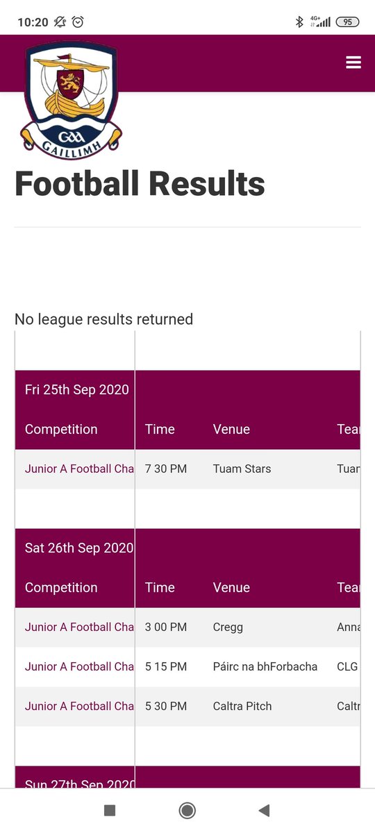 JakeyBaby1989's tweet photo. There isn't a worse website anywhere in the world, including the one I made in a college project the guts of 10 years ago..all you can see this morning is last year's Junior A championship!! can't see tables ever, a farce. #SimplyNotGoodEnough @Galway_GAA @AhRefGalway @RefComeOn https://t.co/luTybtnzjY
