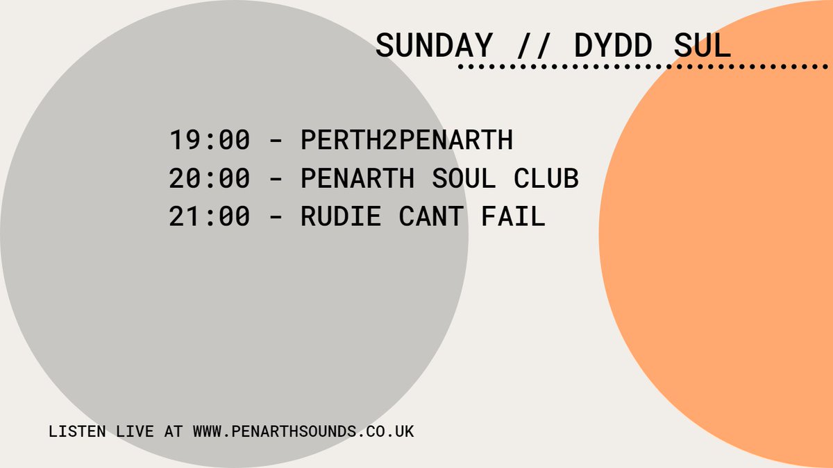 Sunday is here again with Perth2Penarth, <a href="/PenarthSoulClub/">Penarth Music Explosion</a> and <a href="/RudieCantFailNo/">Rudie Can't Fail</a>.

Head over to penarthsounds.co.uk to listen.

#SeiniauPenarth, #LocalRadio for #Penarth