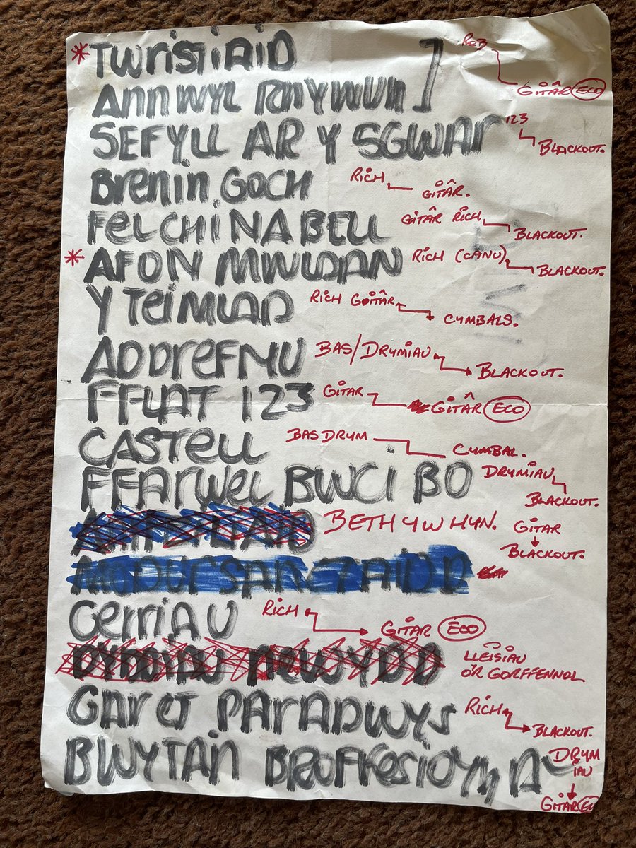 Setlist <a href="/AilSymudiadBand/">Ail Symudiad</a> o ganol yr 80au gyda nodiadau PA Rocyn!