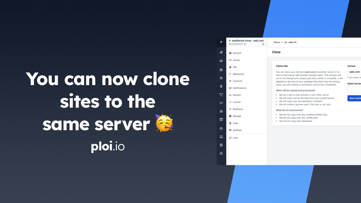 ploi_deploy's tweet image. You may now also clone websites on the same server 🥳
ploi.io/register