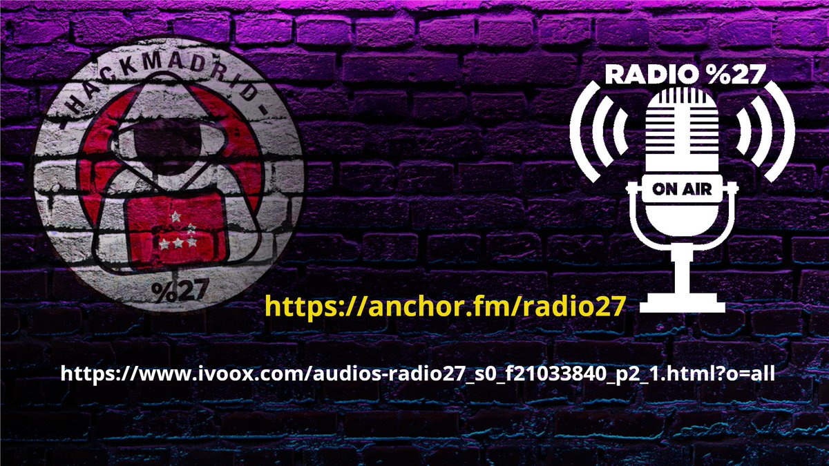 hackmadrid's tweet image. Radio%27 la &quot;voz&quot; de la comunidad Hack%27.
Entrevistas, monólogos, comentarios, mesas redondas.

anchor.fm/radio27