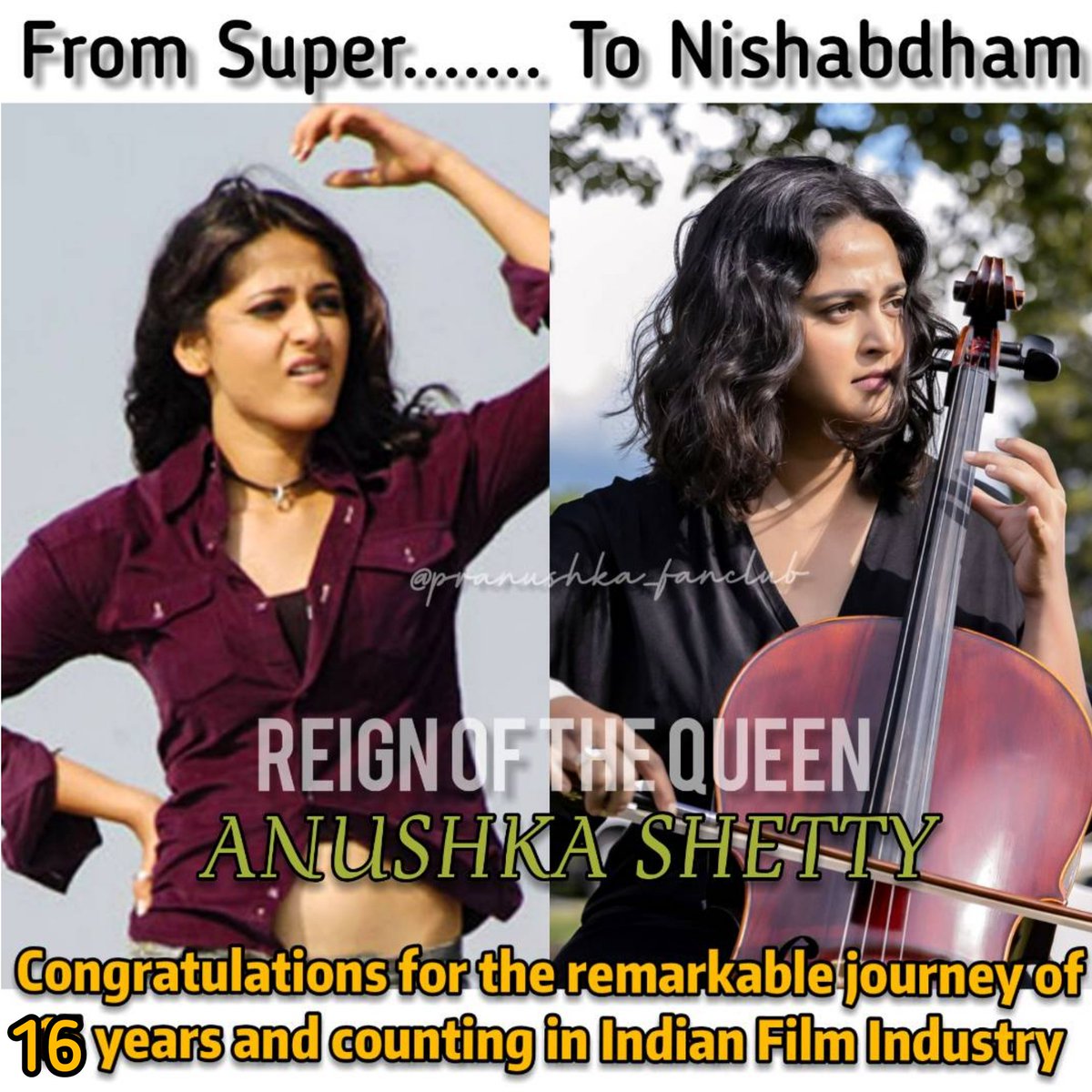 Super to Nishabdham
Sasha to Sakshi

Congratulations to her incredible journey n her contribution to the film industry. 

Couldn't really imagine someone else in those movies she is a part of. The grace, the aura everything is unmatchable. 

#16YearsofAnushkaShetty #AnushkaShetty