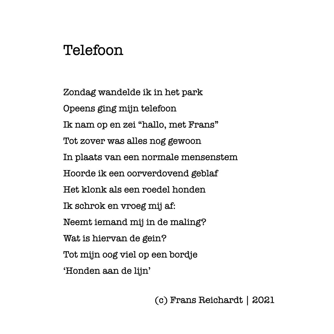 FransReichardt's tweet photo. Woensdag gedichtdag!
Vandaag het gedicht ‘Telefoon’.

Liken, retweeten of reageren is fijn.
Let your sun shine! ☀️😎❤️

#versje #versjes #vers #gedicht #gedichten #dichter #woensdaggedichtdag #telefoon https://t.co/EXAG1pkM1D