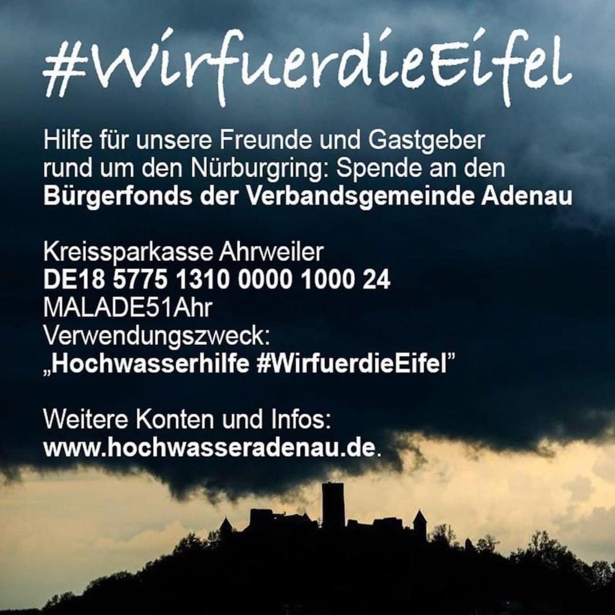 Der Nürburgring hat uns großartige Rennen geschenkt – jetzt ist Zeit, etwas zurückzugeben! Wir sind dabei und unterstützen die Spendenaktion für die Flutopfer in der Eifel.

Weitere Infos: hochwasseradenau.de