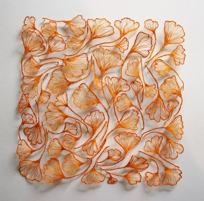 Australian artist Meredith Woolnough creates elaborate embroideries that mimic delicate forms of nature such as leaves and coral #womensart