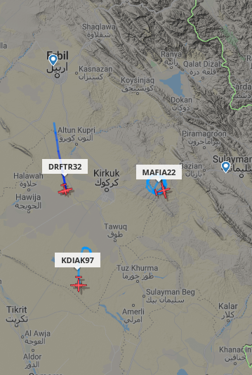 ameliairheart's tweet photo. Current US ISR platforms tracking over Iraq:
US Army KDIAK97 RO-6A 16-00397 #AE5F1A
US Army DRFTR32 Beechcraft King Air N914JA #ACA650
USAF MAFIA22 CN235 96-6042 #AE272C
#ADSB https://t.co/ehyWtlhz91