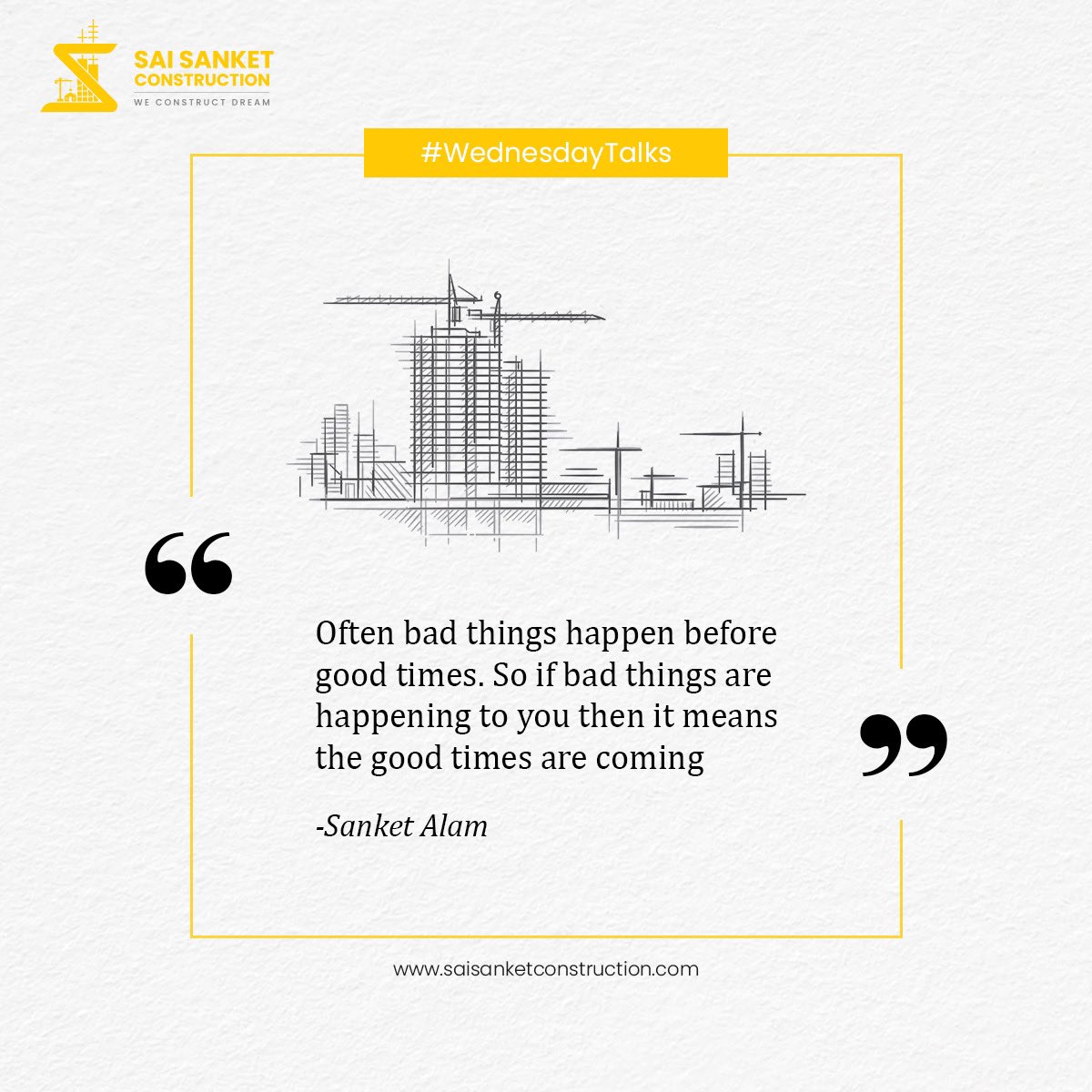 SAISANKETCONST1's tweet image. Thoughts roaming behind the mind came out in Wednesday morning....

#wednesdaytalks 
#SaiSanketConstructions
#DreamBigWithSaiSanketConstructions #WeConstructDreams #RealEstate #ResidentialTower #QualityFirst