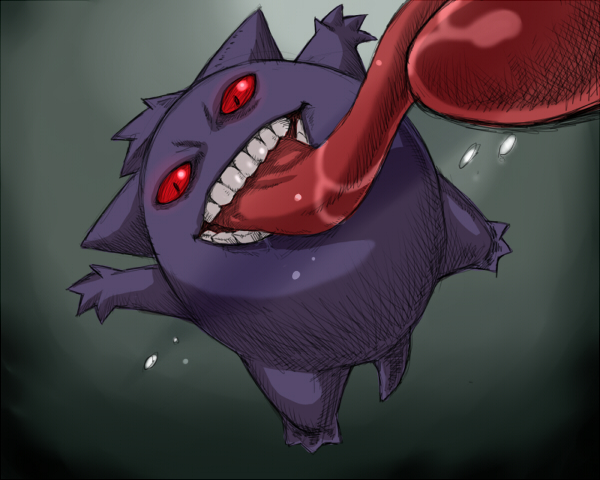 gengar tongue pokemon (creature) no humans red eyes solo teeth open mouth  illustration images