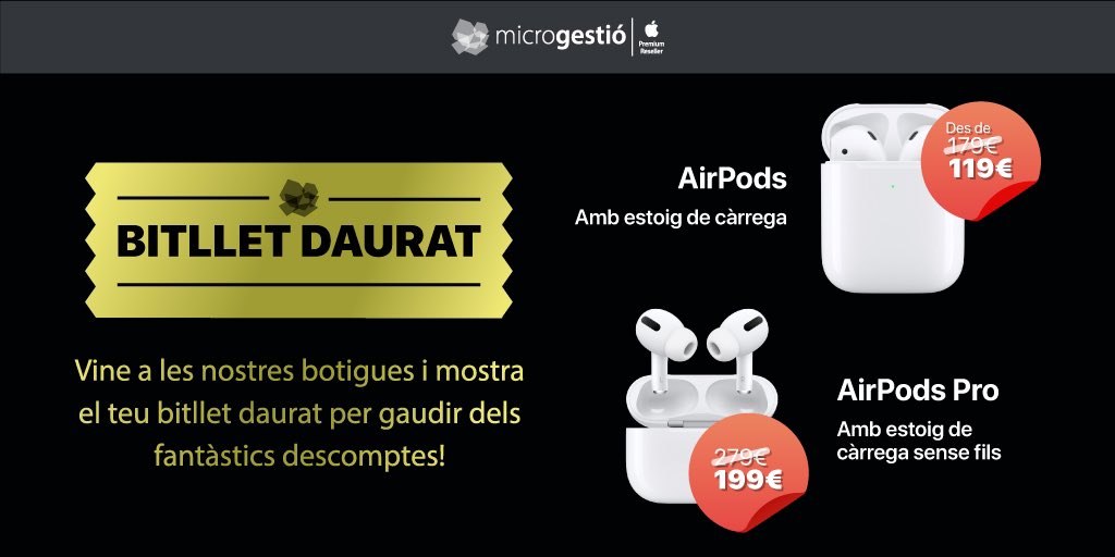 🔥OFERTA AIRPODS (-60€) I AIRPODS PRO (-80€)🔥

Oferta disponible únicament a botigues Microgestió del 15 al 26 de juliol de 2021. No aplicable a altres ofertes. Per a aconseguir els descomptes has d’ensenyar aquesta publicació al comercial de botiga!

#ofertaairpods #airpods