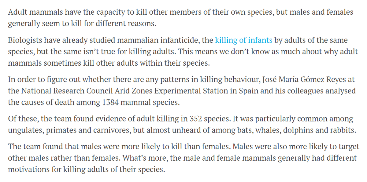 SteveStuWill's tweet photo. Among mammals, males are more likely than females to kill members of their own species, and more likely to kill other males than to kill females – exactly the same pattern we see in human beings. https://t.co/Skn4TDqG93 https://t.co/d5GS4SHD9o