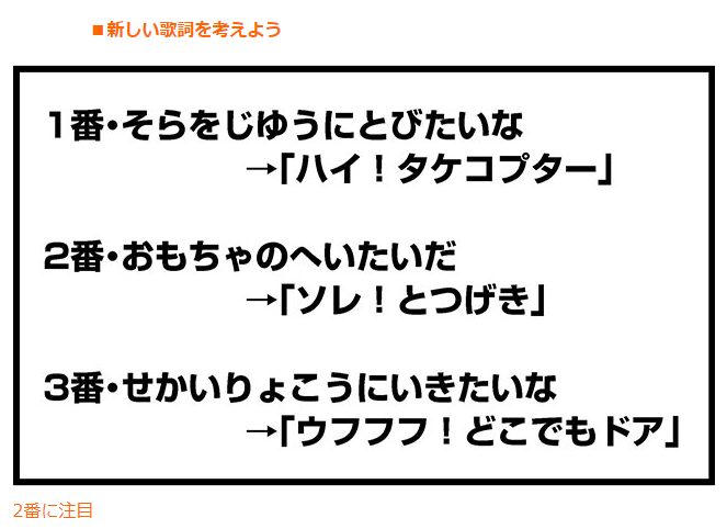 ট ইট র デイリーポータルz ドラえもんのうた の歌詞の2番の歌詞 おもちゃのへいたい の部分をメジャーなひみつ道具で納得感のある歌詞を考えました 恐竜の背中に乗りたいな ハイ タイムマシン たけし城をみたいな ハイ タイムテレビ ট ইট র デイリーポータルz ドラえもんのうた の歌詞の2番の歌詞 おもちゃのへいたい の部分をメジャーなひみつ道具で納得感のある歌詞を考えました 恐竜の背中に乗りたいな ハイ タイムマシン たけし城をみたいな ハイ タイムテレビ