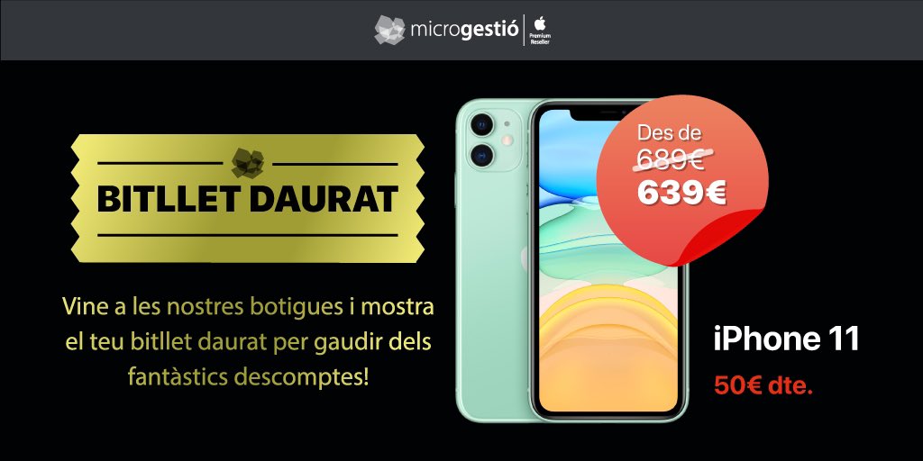 🔥OFERTA IPHONE 11 (-50€)🔥

Ara gaudeix del teu iPhone 11 64GB desde 639€!

Oferta només a botigues Microgestió del 15 al 26 de juliol de 2021. No aplicable a altres ofertes. Per a aconseguir els descomptes has d’ensenyar aquesta publicació al comercial de botiga.

#iphone11