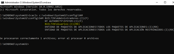 ssantosv's tweet photo. Otro fallo un poco loco en Windows. Desde la versión 1809, se les ha colado un permiso de lectura de usuario en el fichero SAM y en los archivos que representan las ramas del registro SYSTEM y SECURITY. ¿Qué significa? Si te pasa lo que en la imagen en amarillo, preocúpate. Hilo¬ https://t.co/s5nAayMDEr