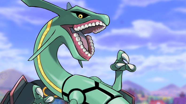 EricRod_LYV's tweet photo. El Pokémon Rayquaza siempre me ha dado la sensación de ser un señor mayor que se ha dejado la dentadura en casa. Así que lo he arreglado.

De nada. https://t.co/g9WW7FHIGP