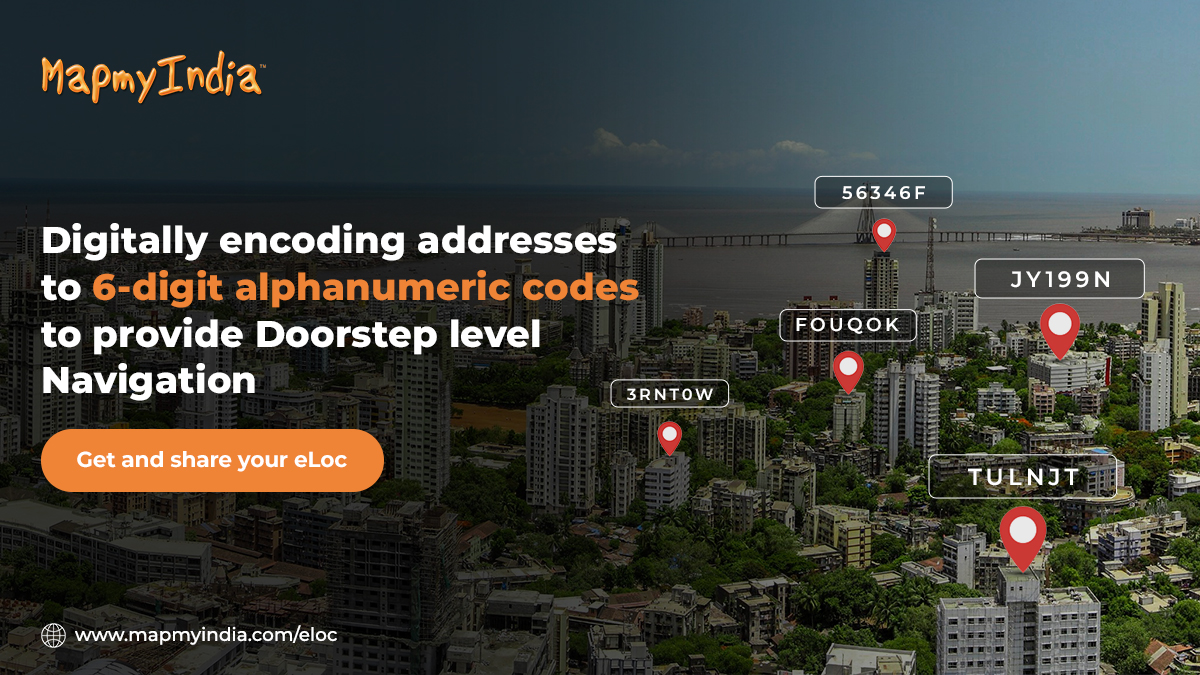 MapmyIndia's tweet image. MapmyIndia has converted addresses across India into 6-digit alphanumeric codes for easy to use free location-based service to achieve a high degree of pinpoint doorstep accuracy. Get and share your eLoc - mapmyindia.com/eloc

#DigitalIndia #DigitalAddress #eloc
