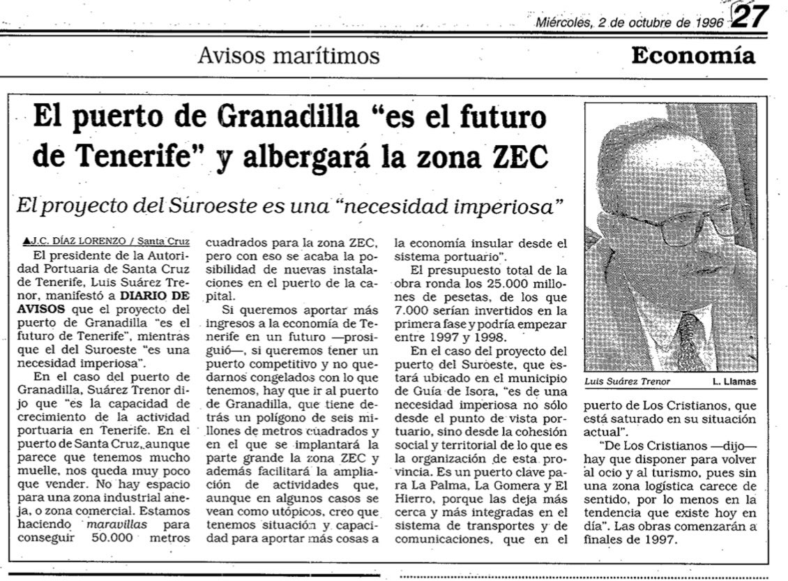 DavidCuestaTV's tweet photo. ¿Dónde estabas en los 90? Ellos, vendiéndote el puerto de Granadilla como la solución a todos tus problemas. https://t.co/yHf6ZUlNnB
