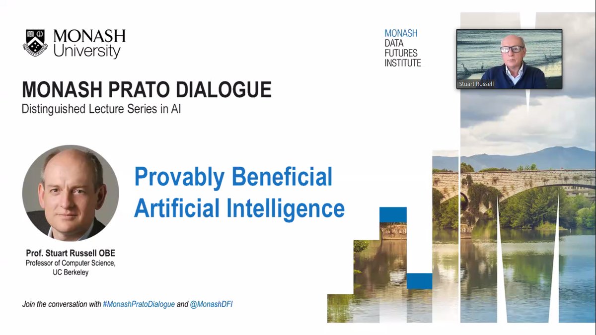 And we are off with the inaugural lecture at Monash Prato Dialogue - Distinguished Lecture Series in #ArtificialIntelligence.

Professor Stuart Russell is delivering a lecture on "Provably Beneficial AI".

Follow and/or join the discussion with #MonashPratoDialogue