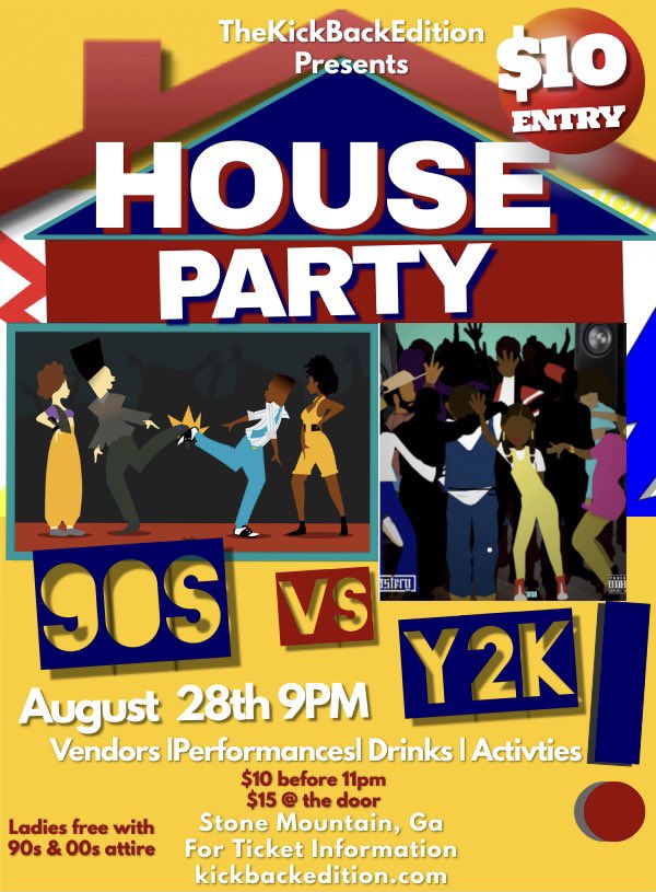 KickbackEdition's tweet image. It’s the house party of the decade; 90s vs 2000s 😏 Jam out with us as we rock the night away with this throwback
 
‼️Repost flyer for free entry‼️

Get your ticket online and save $5 at the door 

18+ to enter 
21+ to play 
Good Vibes Only 😎