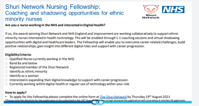 🌟News alert for nurses 🌟 Are you interested in taking your next steps in a career in digital health? We have created our unique Shuri Nursing Fellowships in collaboration with <a href="/NHSEngland/">NHS England</a> to help you succeed! Apply before the 19th August! shurinetwork.com/the-shuri-netw…