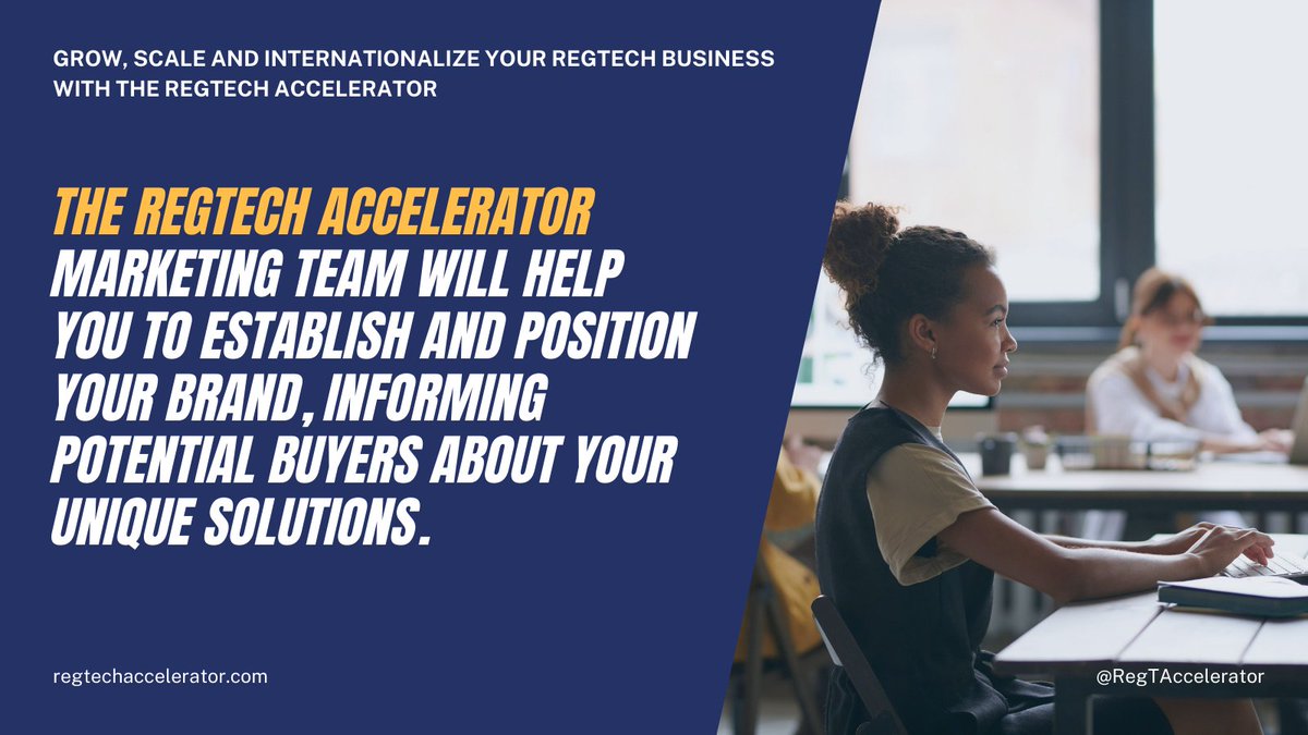 Technocelerator's tweet photo. The #RegTech #Accelerator #marketing team will help you to establish and position your brand, informing potential buyers about your unique solutions.
Grow, scale and internationalize your #RegTech Business with the #RegTechAccelerator
https://t.co/E0SpsDKvUO https://t.co/QOZ1iBH4GN