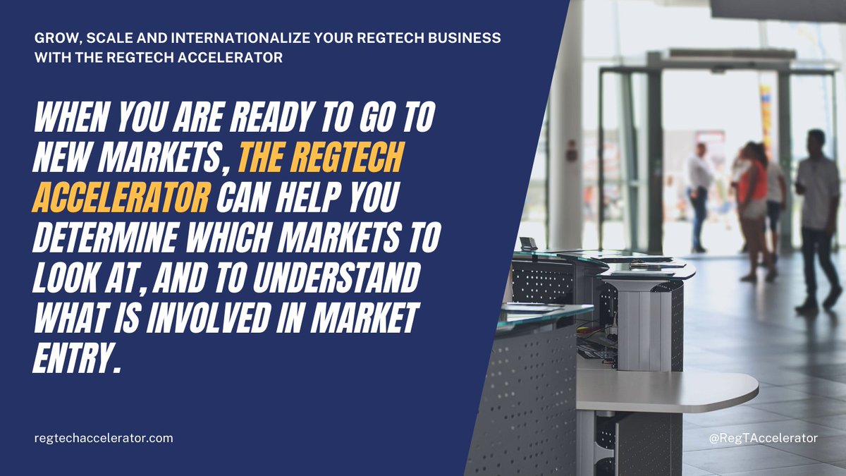 Technocelerator's tweet image. When you are ready to go to new markets, the #RegTech #Accelerator can help you determine which markets to look at, and to understand what is involved in market entry.

Grow, scale and internationalize your #RegTech Business with the #RegTechAccelerator

regtechaccelerator.com