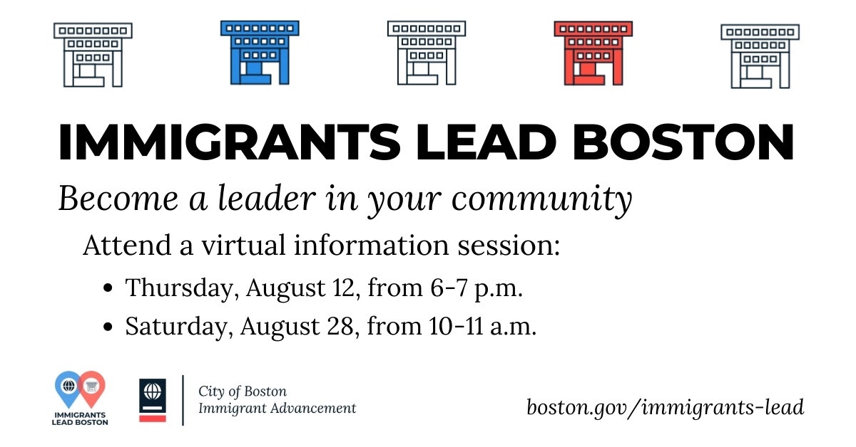 BostonNeighbor's tweet photo. Become a leader in your immigrant community. Apply for Immigrants Lead #Boston by September 5th! https://t.co/IIWqjOaNjv #ImmigrantsLead @BOSImmigrants https://t.co/qrHlhcYkkw
