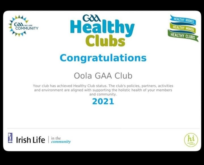 Oola GAA/LGFA (@oolagaa) on Twitter photo We are proud to announce Oola GAA & LGFA have officially received healthy club status following 18 month participation in the GAA Healthy Clubs project run in conjunction with Healthy Ireland & Irish life
<a href="/LKHealthyGAA/">Limerick GAA Health & Wellbeing</a> <a href="/LimerickCLG/">Limerick GAA</a> <a href="/HealthyLimerick/">Healthy Limerick</a> <a href="/IrishLife/">Irish Life</a> <a href="/HealthyIreland/">HealthyIreland</a> We are proud to announce Oola GAA & LGFA have officially received healthy club status following 18 month participation in the GAA Healthy Clubs project run in conjunction with Healthy Ireland & Irish life
<a href="/LKHealthyGAA/">Limerick GAA Health & Wellbeing</a> <a href="/LimerickCLG/">Limerick GAA</a> <a href="/HealthyLimerick/">Healthy Limerick</a> <a href="/IrishLife/">Irish Life</a> <a href="/HealthyIreland/">HealthyIreland</a>