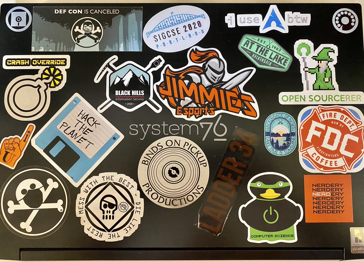 system76's tweet photo. Check out this geek flag from @olorinpc! How many stickers do you have on your laptop?
#System76 #Laptops #Stickers #GeekFlag #Linux #Hardware https://t.co/DGFzK11vzV