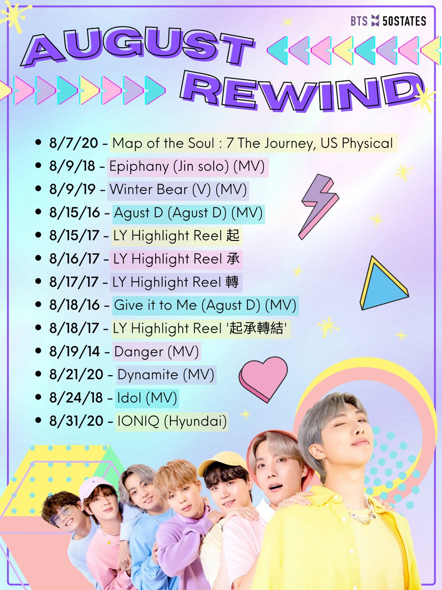 BTSxHawaii's tweet photo. The month of August holds so many beautiful memories for @BTS_twt and #BTSARMY😌 here is our #AugustRewind

Cheers🥂to that feeling, we're just getting started💃🏻🕺🏻 https://t.co/DfYxMNnpZp