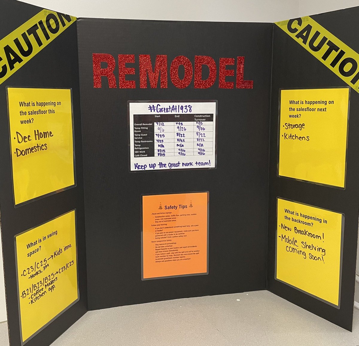What happens when you’re about to lose your red board for communication to TSC renovations? You create a tri-fold! Can’t wait to start covering the background with team pictures throughout this process. #remodel #greatat1938