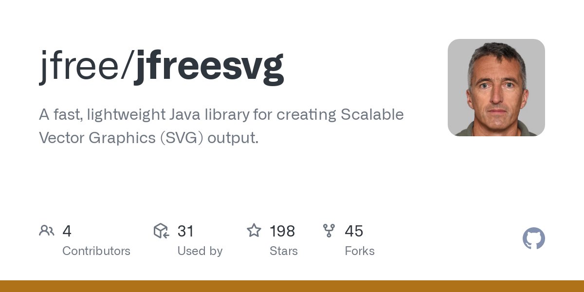 david_m_gilbert's tweet image. JFreeSVG (github.com/jfree/jfreesvg) has a new release (version 5.0.1), after I fixed a couple of issues revealed by my new Graphics2D Tester (github.com/jfree/graphics…). #java #java2d #svg
