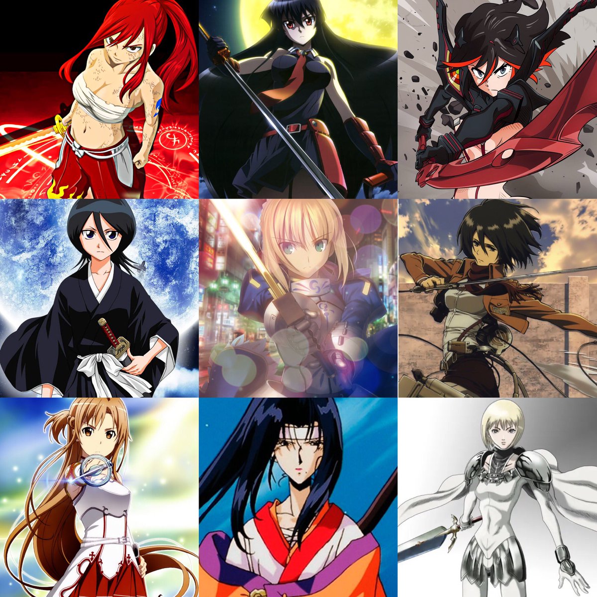 Best female swordsman in anime #FairyTail #akamegakill #killlakill #BLEACH  #FateStayNight #AttackOnTitan #swordartonline #outlawstar #Claymore #anime  #animegirl #animation #AniList #Anitwt #90sanime #manga, image size:1200x1200