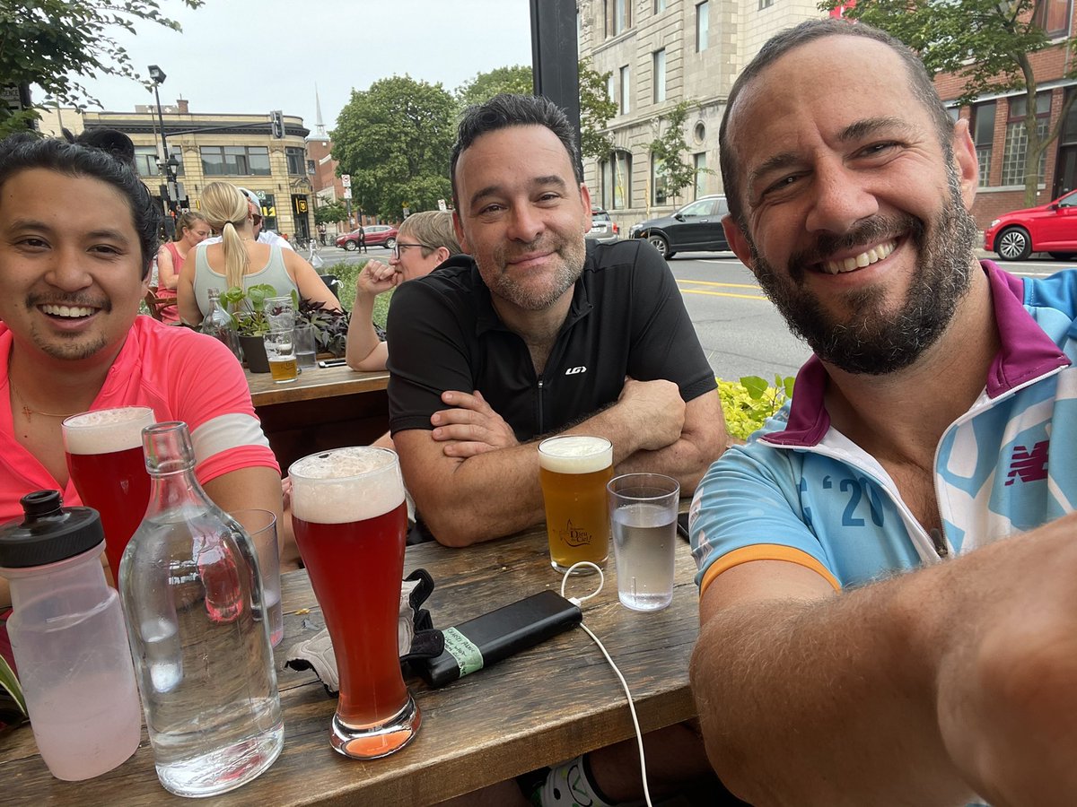 We made it! 160 on the dot. Changed the route to finish @Brasseries_DDC, where we are more enjoying the best tasting beer of the summer. 🍻Thank you to my fellow riders, could not have done it w/out you! And thx to all who donated!! See you next year :) #pmcreimagined