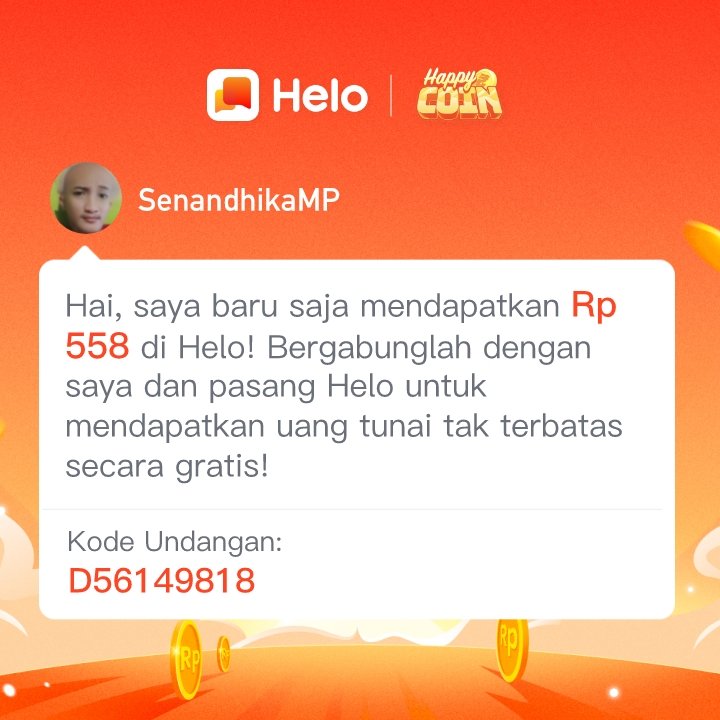 *Kode Referral aku: D56149818* Download Helo dan dapatkan Rp 400 langsung 🤑, dapatkan *Rp 62.000* untuk setiap orang yang kamu undang, tanpa batas. ✅100% Nyata. Klik link berikut untuk download Helo 🔗:
s.helo-app.com/luckys/ZSJtNqj…