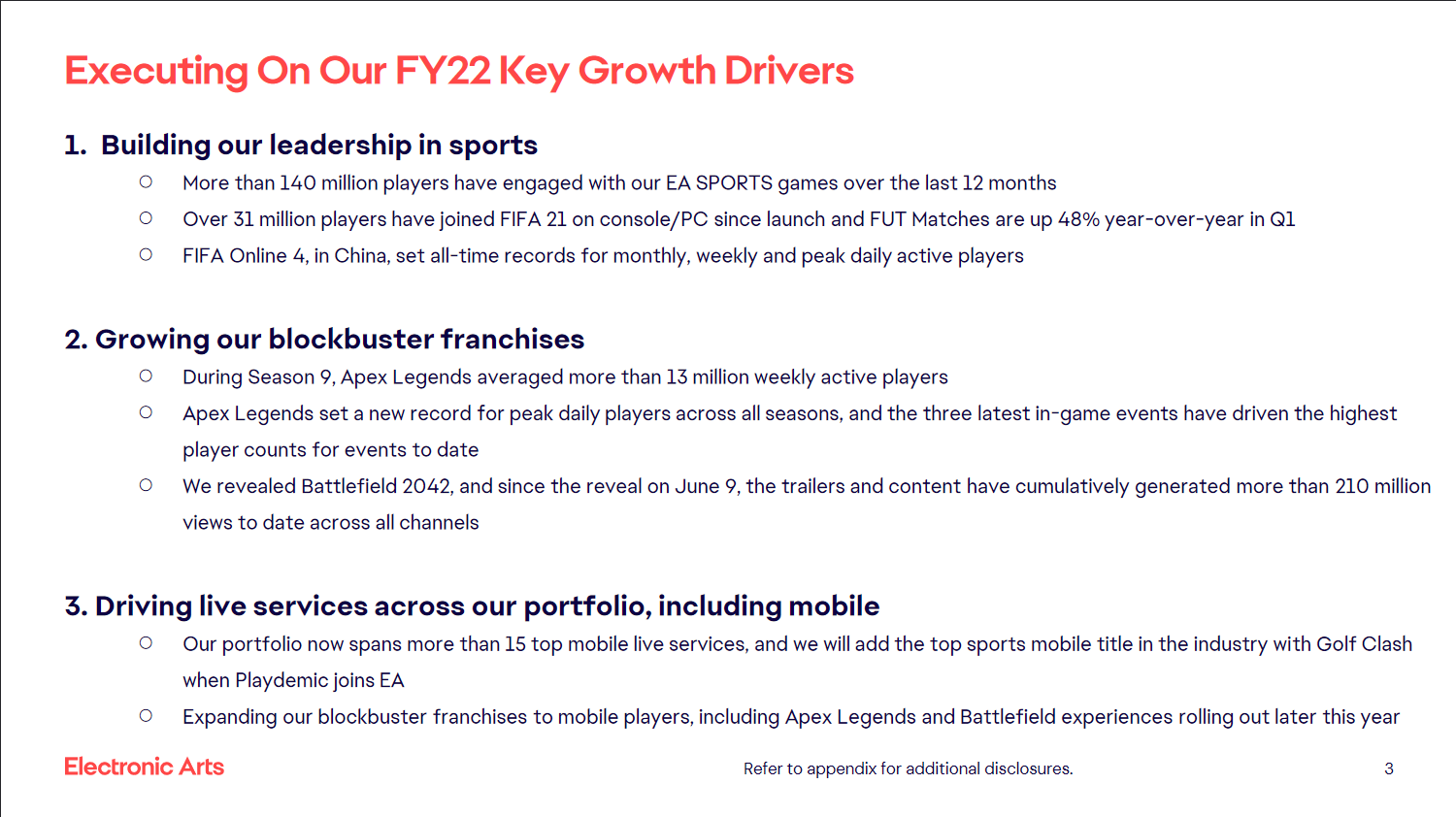 Dom on Twitter: "Electronic Arts FY 2022 Q1: EA Sports games have attracted  140M players over the last year. FIFA 21 has 31M players across console  &amp; PC. Apex Legends Season 9