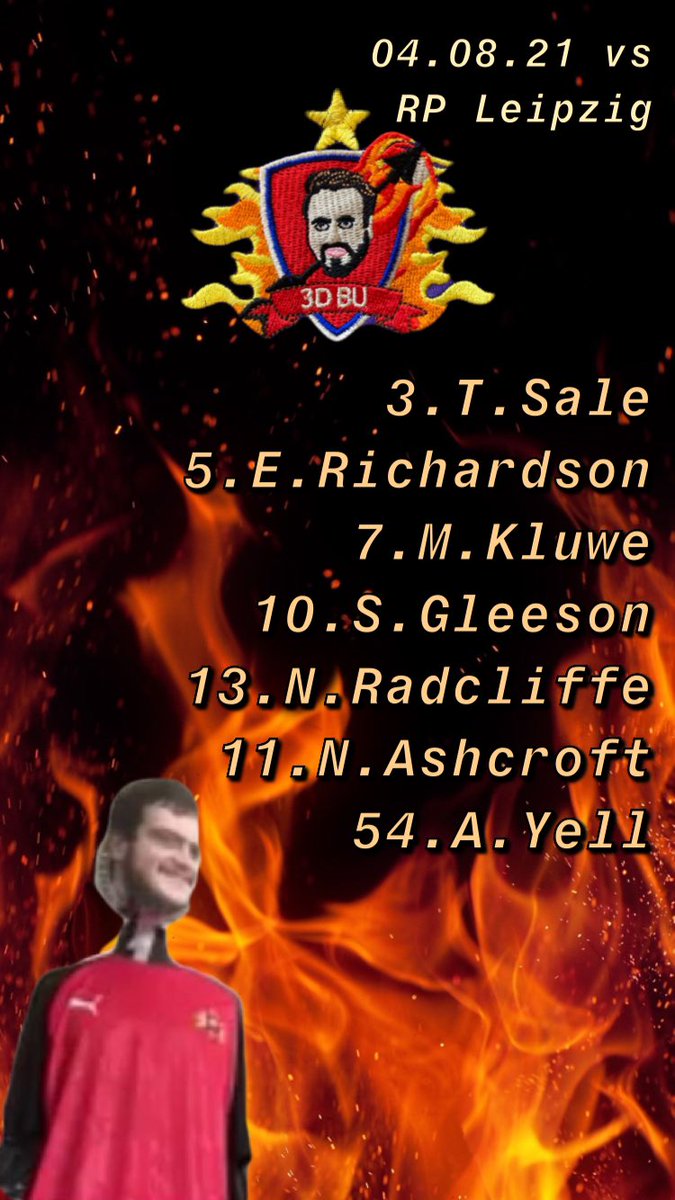 Totally3DBu's tweet photo. 4 changes ahead of tonight’s game against RP Leipzig as https://t.co/MJMzy0Rb4X, M.Kluwe, N.Ashcroft and N.Radcliffe come in. Your Wednesday night Third Degree Burnley lineup. #3DBU #praisedefault #TDBRPL @goals_leeds https://t.co/1P24DPigoc