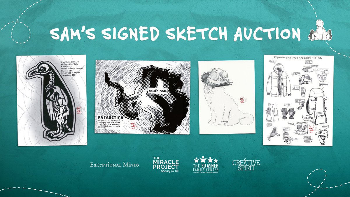 Sam's sketches are going to auction! Learn more about artist Michael Richey White's drawings, signed by both @WhiteRichey and Keir Gilchrist, at samsketchcharityauction.com