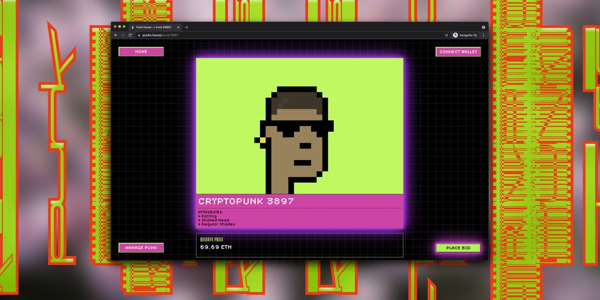 LISTED: Punk #3897 😎
↳ 69.69 ETH Reserve

💰 Bid now:
↳ punks.house/punk/3897

🌐 List your punk:
↳ punks.house/list
