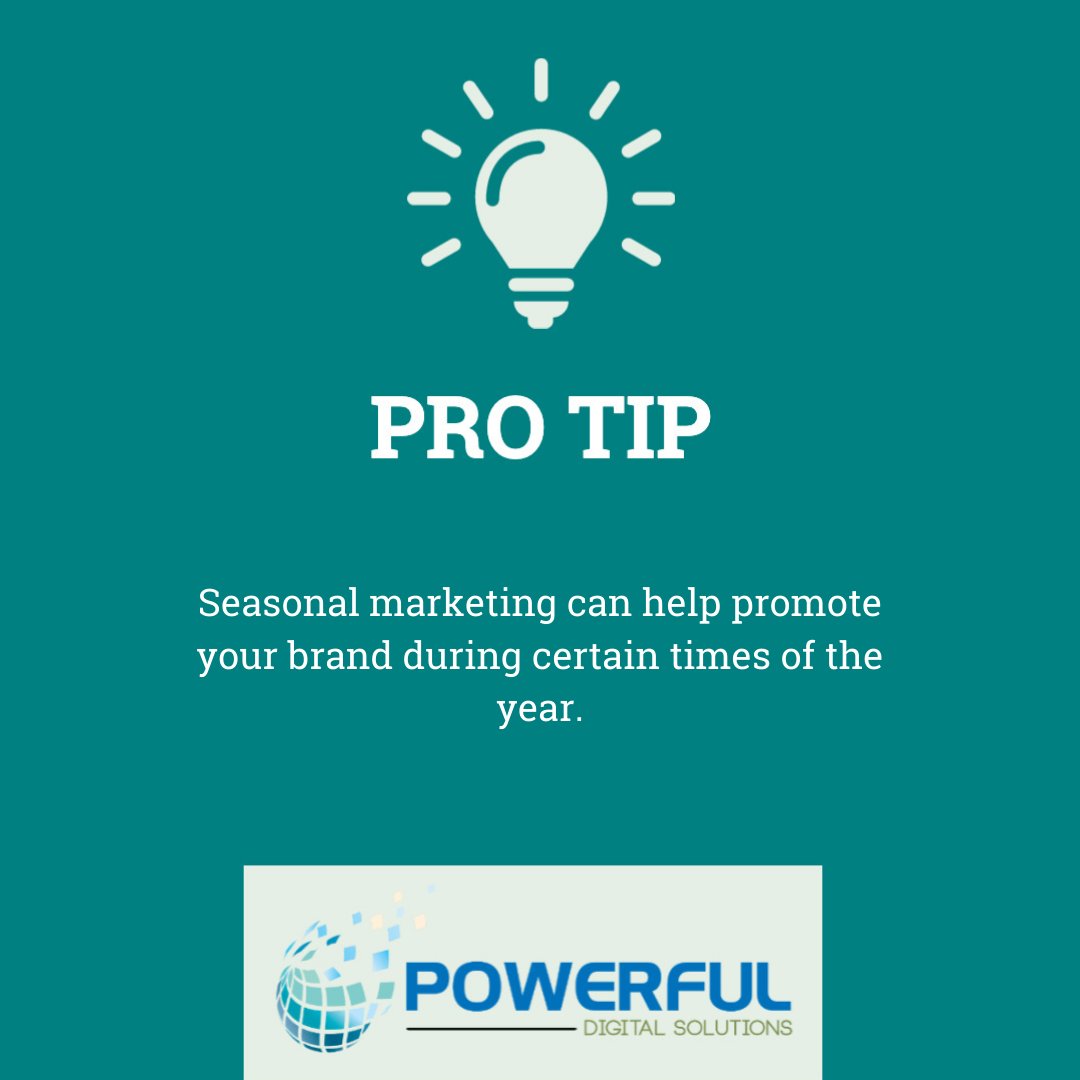 PowerfulDS's tweet photo. Seasonal marketing can help promote your brand during certain times of the year.
#PDSProTip #DigitalMarketing #SeasonalMarketing https://t.co/sslRFRZSUY