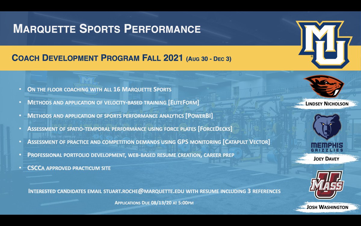 Stuart Roche (@stuartroche1) on Twitter photo Seeking motivated sports performance professionals looking to develop in a voluntary role with <a href="/MarquetteU/">Marquette University</a>. Two spots remain for the upcoming semester #SportsPerformance #StrengthAndConditioning #NextGenCoach #StrengthFoundation <a href="/MUStrength/">Todd Smith</a> <a href="/MUperformance/">Maggie Smith</a> <a href="/emmjake/">Emily Jacobson</a> <a href="/DanielKantHull/">Daniel Kant-Hull</a> Seeking motivated sports performance professionals looking to develop in a voluntary role with <a href="/MarquetteU/">Marquette University</a>. Two spots remain for the upcoming semester #SportsPerformance #StrengthAndConditioning #NextGenCoach #StrengthFoundation <a href="/MUStrength/">Todd Smith</a> <a href="/MUperformance/">Maggie Smith</a> <a href="/emmjake/">Emily Jacobson</a> <a href="/DanielKantHull/">Daniel Kant-Hull</a>
