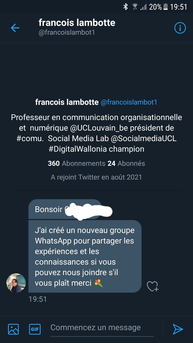 ⚠ usurpation d'identité si vous recevez un message du compte @francoislambot1 c'est un faux compte de fishing.