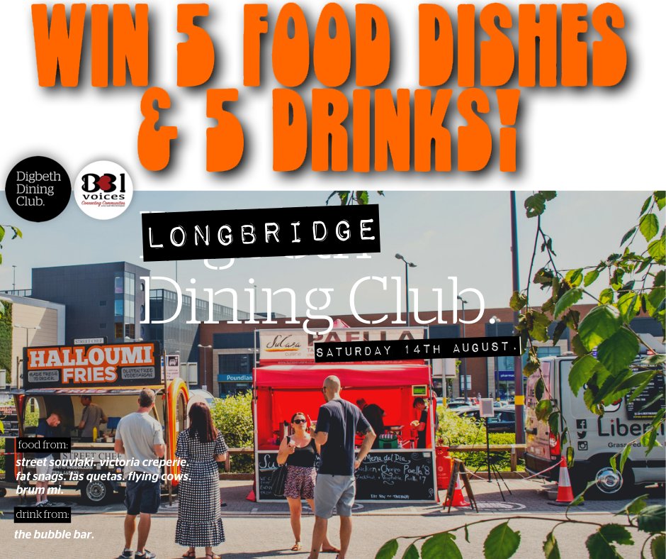 🌭 WIN 5 FOOD DISHES &amp; 5 DRINKS🍺

What a line of awesome vendors for Sat (14 August) #LongbridgeDiningClub, 😋 Diary it, tell your mates &amp; if you fancy a chance of WINNING this super prize, Simply  '♥️' &amp; 'RT' ' 😃 

Enter by 9pm 12th Aug!

#LDC140821 #Birmingham #streetfood